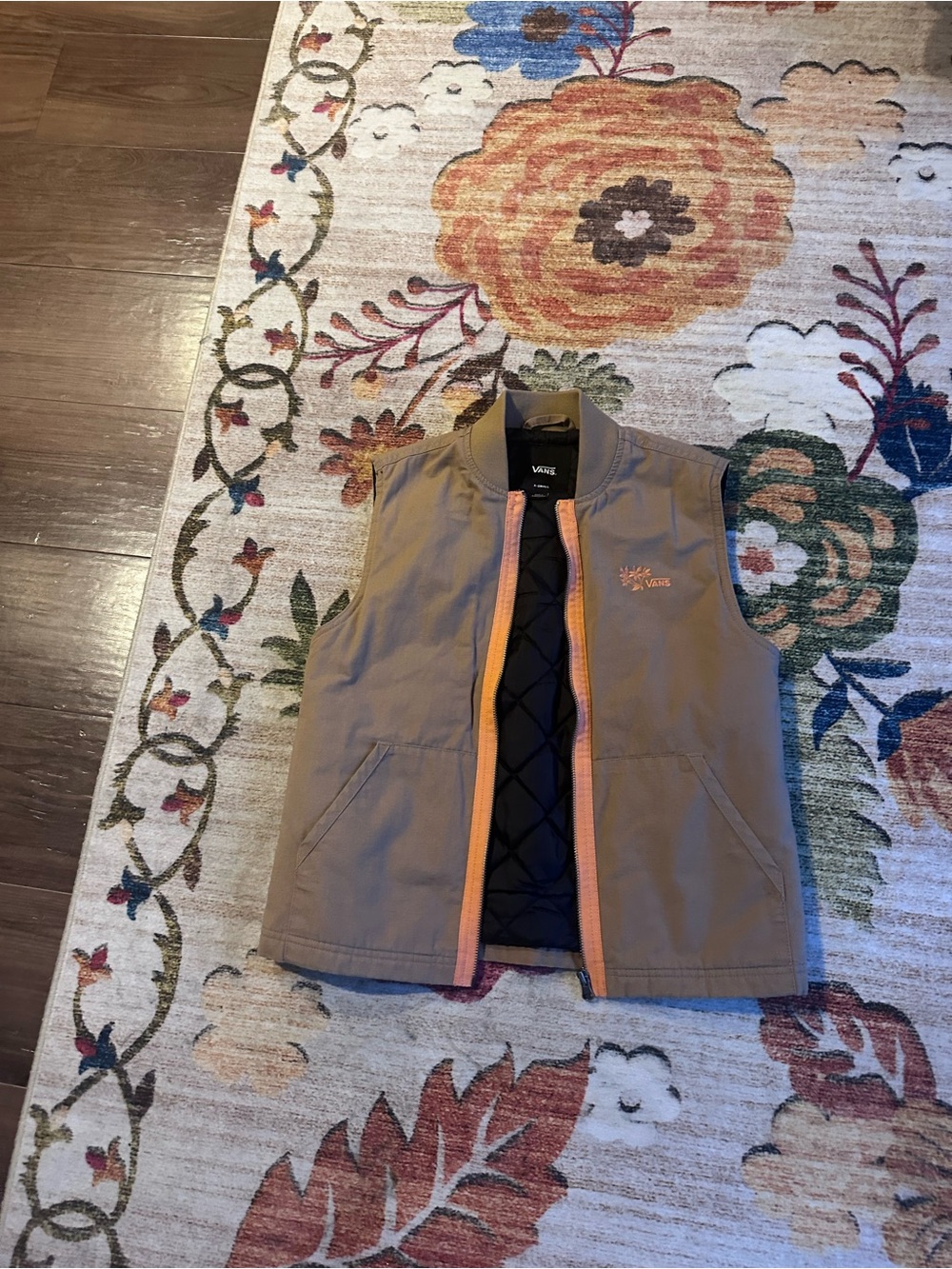 Vans Tan Vest with Orange Trim and Black Quilted Lining